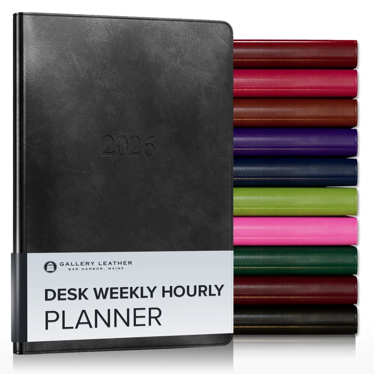 Gallery Leather Desk Hourly Weekly Monthly Planner 2026, Elegantly Bound Calendar Planner and Notebook with Stylish Gold-Gilded Page Edges, 12 Months - 8 x 5.5 "